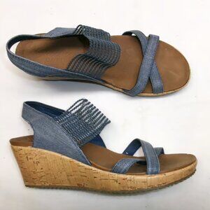 Skechers Beverlee High Tea Luxe Foam Wedge Sandals Navy Women's 6.5